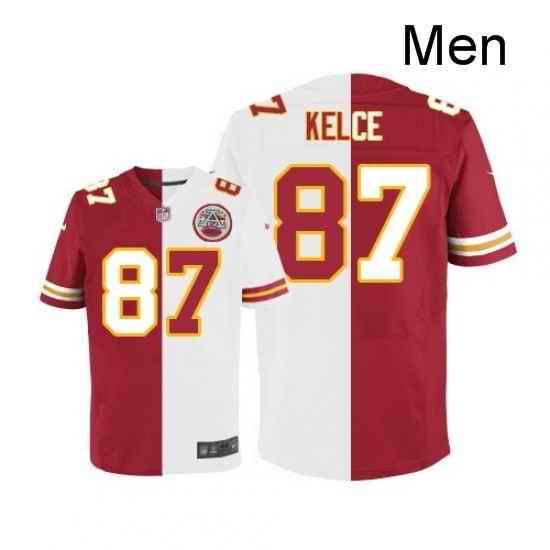 Men Nike Kansas City Chiefs 87 Travis Kelce Elite RedWhite Split Fashion NFL Jersey